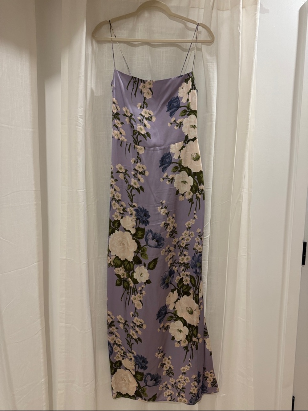 Reformation Lilac Floral Camisole Dress with Olive Green Print